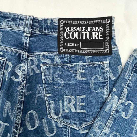 NWT $525 Authentic Versace Couture allover logo stretchy cotton jeans 27 - Picture 13 of 17